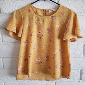 Floral Chiffon Yellow Tee XS